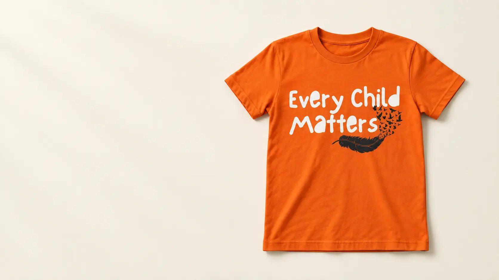 Orange Every Child Matters T-shirt with a feather and birds